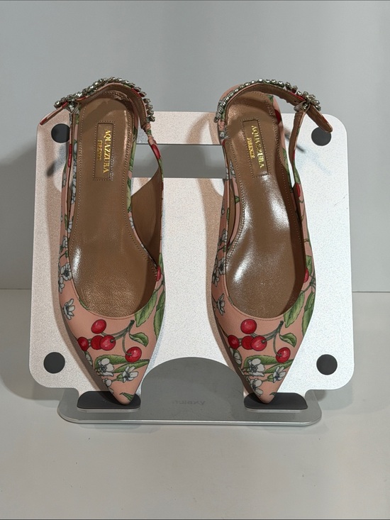 Aquazzura Shoes - Aquazzura Vero Cuoio Cherry Print Crystal Slingback Ballerina Flats